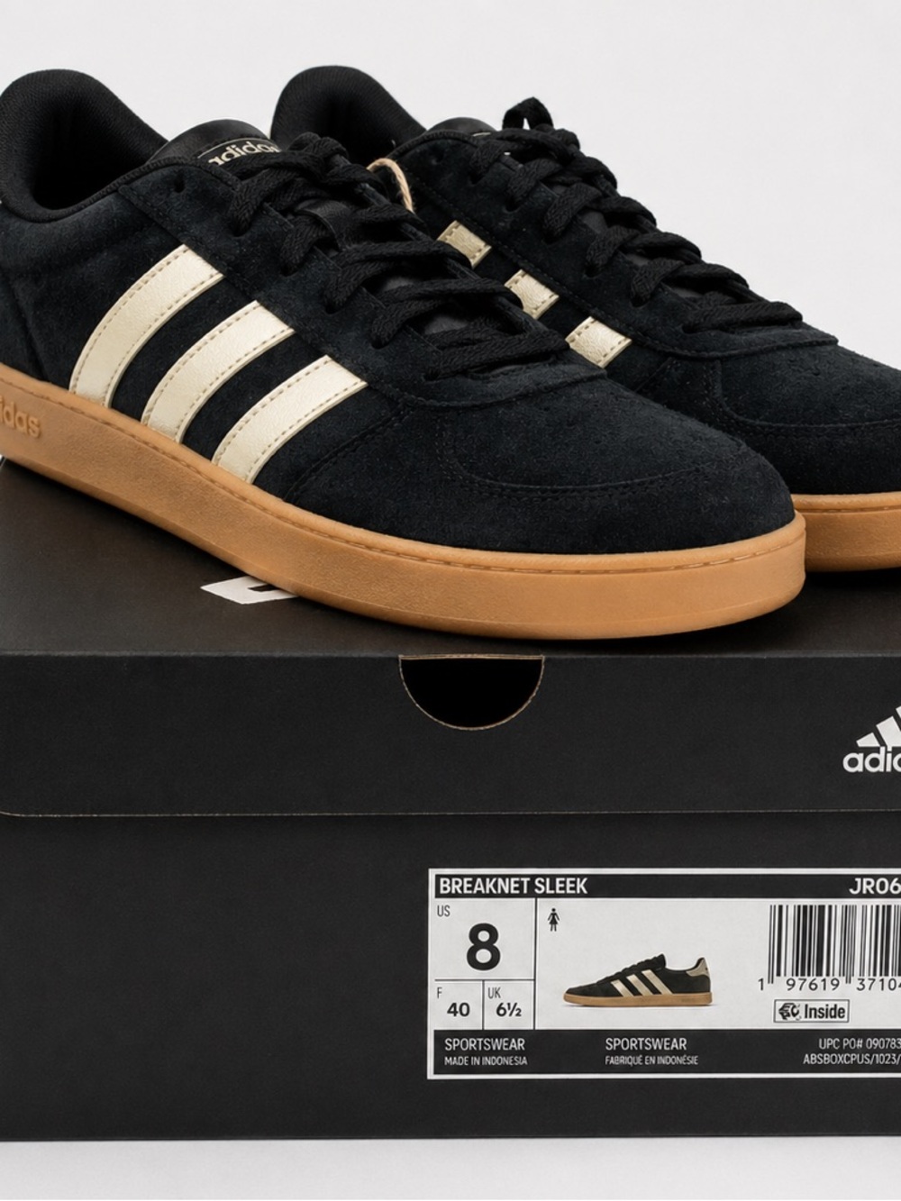 adidas Black Suede Sneakers with Cream Stripes and Gum Sole